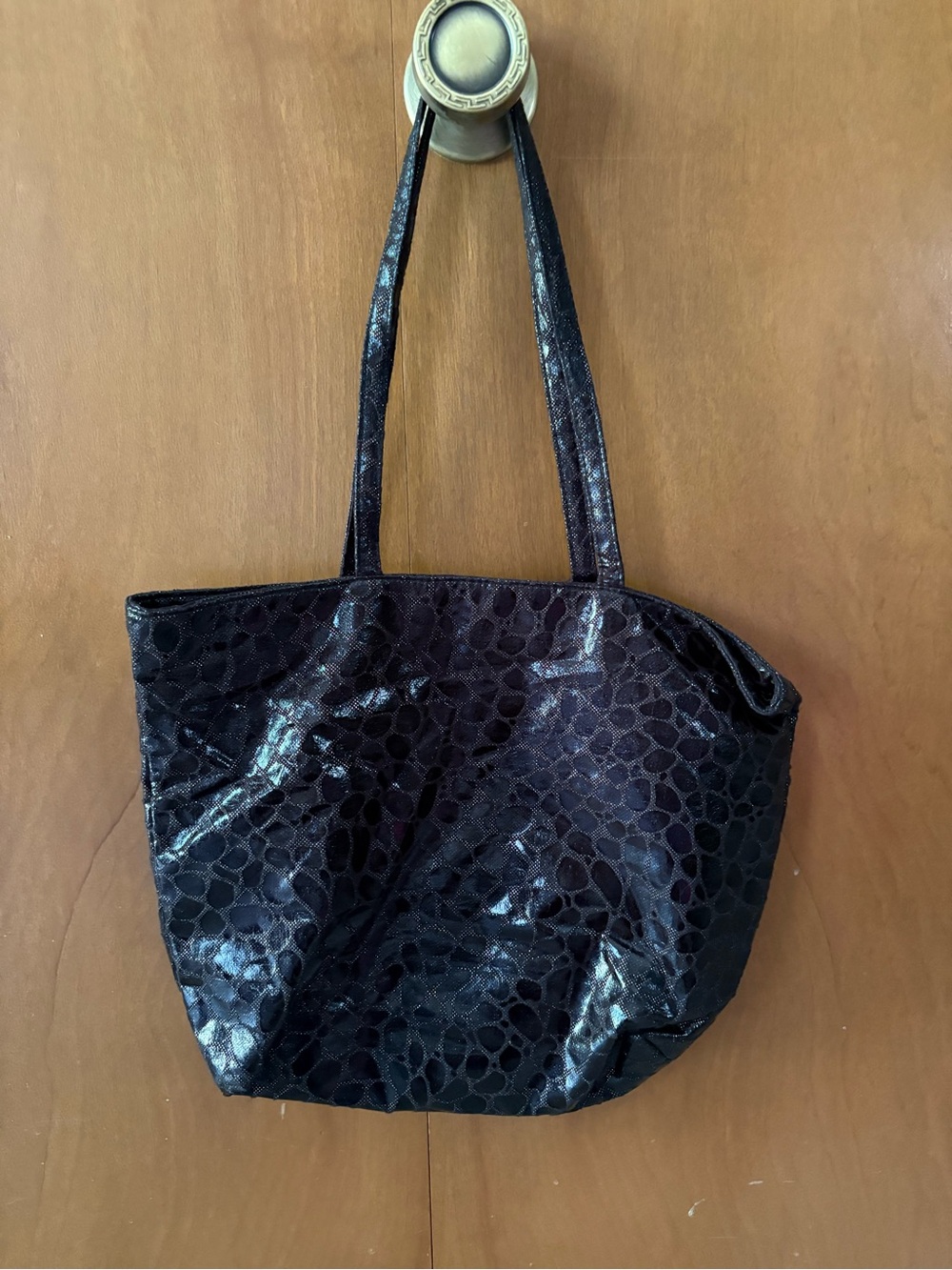 Black Croc-Embossed Tote Bag - Women